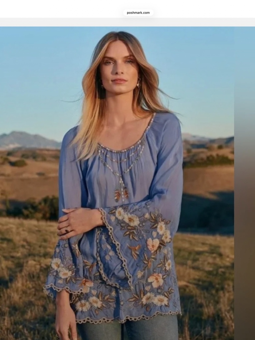 Johnny Was Blue Indina Blouse Size M, Boho, feminine, western
